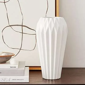 Amazon Brand – Rivet Modern Angled Stoneware Home Decor Flower Vase - 12 Inch, White