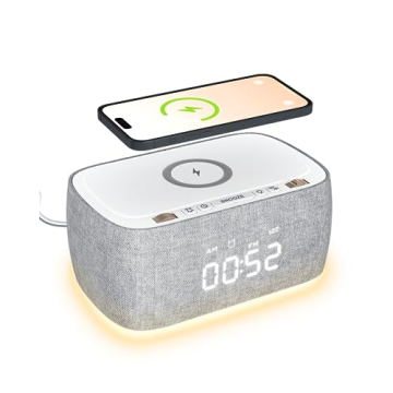 EZVALO Alarm Clock with Wireless Charging,Multifunctional Alarm Clock with Bluetooth Speaker,Dimmable LED Display with 9V&2A Fast Charging Port,Clock Radios for Bedroom,Aesthetic Bedside Alarm Clock