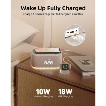 EZVALO Alarm Clock with Wireless Charging,Multifunctional Alarm Clock with Bluetooth Speaker,Dimmable LED Display with 9V&2A Fast Charging Port,Clock Radios for Bedroom,Aesthetic Bedside Alarm Clock