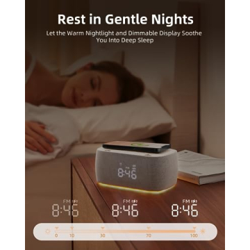 EZVALO Alarm Clock with Wireless Charging,Multifunctional Alarm Clock with Bluetooth Speaker,Dimmable LED Display with 9V&2A Fast Charging Port,Clock Radios for Bedroom,Aesthetic Bedside Alarm Clock