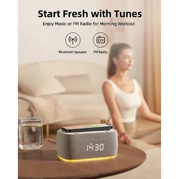EZVALO Alarm Clock with Wireless Charging,Multifunctional Alarm Clock with Bluetooth Speaker,Dimmable LED Display with 9V&2A Fast Charging Port,Clock Radios for Bedroom,Aesthetic Bedside Alarm Clock