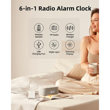 EZVALO Alarm Clock with Wireless Charging,Multifunctional Alarm Clock with Bluetooth Speaker,Dimmable LED Display with 9V&2A Fast Charging Port,Clock Radios for Bedroom,Aesthetic Bedside Alarm Clock