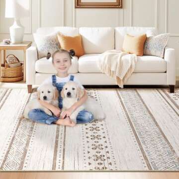 BESTSWEETIE 8x10 Area Rugs for Living Room Washable Moroccan Farmhouse Neutral Geometric Low Pile No...