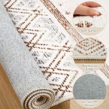 BESTSWEETIE 8x10 Area Rugs for Living Room Washable Moroccan Farmhouse Neutral Geometric Low Pile Non-Slip Soft Print Pattern Rug for Bedroom Kitchen Dining Room Entryway Cream/Brown/Pink