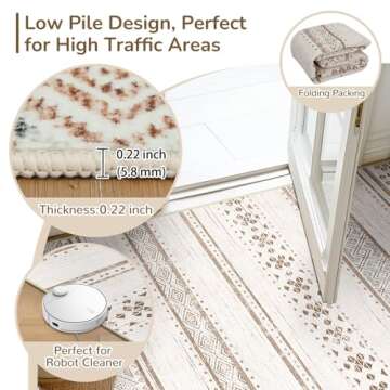 BESTSWEETIE 8x10 Area Rugs for Living Room Washable Moroccan Farmhouse Neutral Geometric Low Pile Non-Slip Soft Print Pattern Rug for Bedroom Kitchen Dining Room Entryway Cream/Brown/Pink