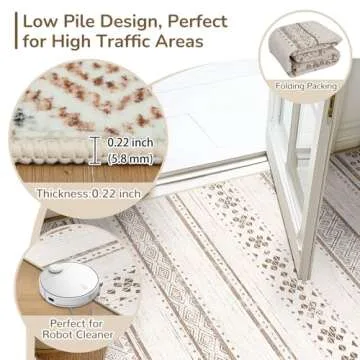 BESTSWEETIE 8x10 Area Rugs for Living Room Washable Moroccan Farmhouse Neutral Geometric Low Pile Non-Slip Soft Print Pattern Rug for Bedroom Kitchen Dining Room Entryway Cream/Brown/Pink