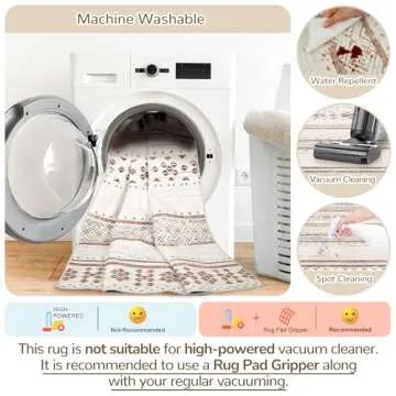 BESTSWEETIE 8x10 Area Rugs for Living Room Washable Moroccan Farmhouse Neutral Geometric Low Pile Non-Slip Soft Print Pattern Rug for Bedroom Kitchen Dining Room Entryway Cream/Brown/Pink