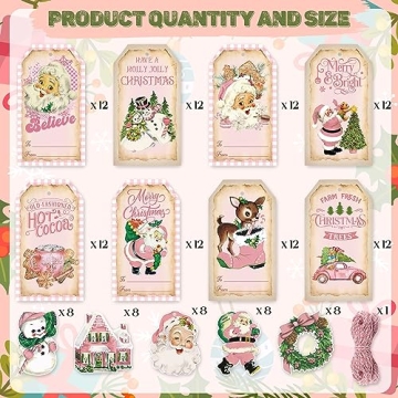Vintage Christmas Gift Tags 137PCS with Hemp Rope