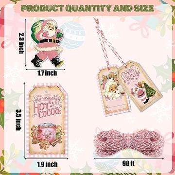 Vintage Christmas Gift Tags 137PCS with Hemp Rope
