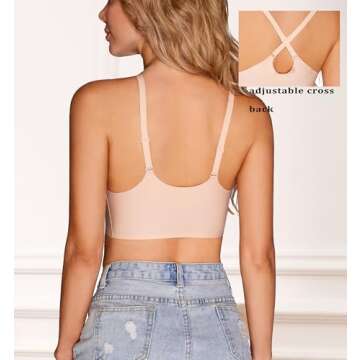 PRETTYWELL Bralettes for Women Padded, Cross-Back Bras for Women Wirefree, Seamless Comfortable Bra with Adjustable Straps (Nude, L)