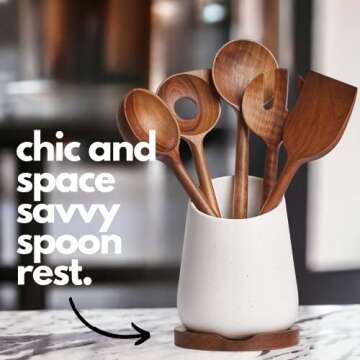 Premium Wooden Spoons for Cooking with Holder and Spoon Rest by Ziruma