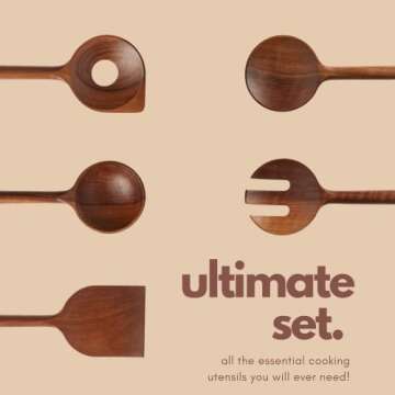 Premium Wooden Spoons for Cooking with Holder and Spoon Rest by Ziruma