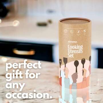 Premium Wooden Spoons for Cooking with Holder and Spoon Rest by Ziruma