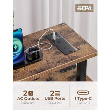 Rolanstar Computer Desk with LED & Power Outlets, 39 inch