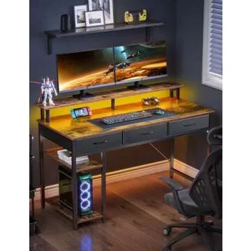 Rolanstar Computer Desk with LED & Power Outlets, 39 inch