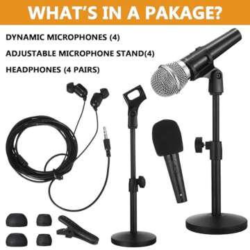 Tellegloww Podcast Equipment Bundle for 4, Complete Studio Kit Includes 4 Dynamic Microphones, 4 Adj...