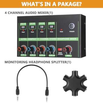 Tellegloww Podcast Equipment Bundle for 4, Complete Studio Kit Includes 4 Dynamic Microphones, 4 Adjustable Stands, 4-Channel Audio Mixer, 4 Monitoring Headphones with Splitter, Recording, Streaming