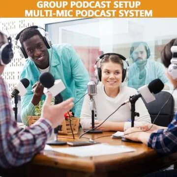 Tellegloww Podcast Equipment Bundle for 4, Complete Studio Kit Includes 4 Dynamic Microphones, 4 Adjustable Stands, 4-Channel Audio Mixer, 4 Monitoring Headphones with Splitter, Recording, Streaming