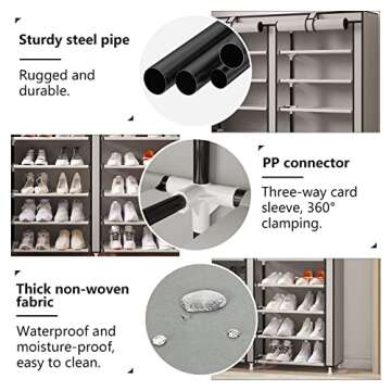 MOYIPIN Shoe Rack Organizer - 28 Pairs, Easy Install, Grey