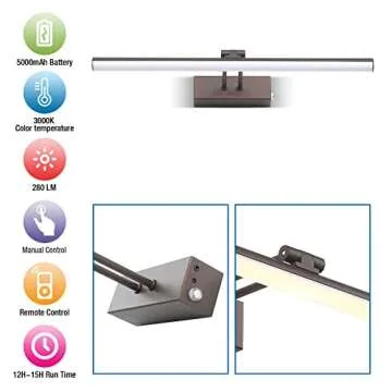 HOWMZON Wireless Picture Light, 5200mAh Battery Picture Light with Remote, Rechargeable Display Light,16" Metal Art Light for Wall Art Paintings,Gallery, Portrait (Bronze)