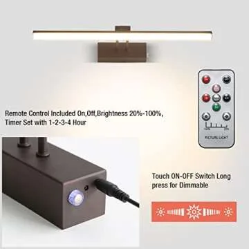 HOWMZON Wireless Picture Light, 5200mAh Battery Picture Light with Remote, Rechargeable Display Light,16" Metal Art Light for Wall Art Paintings,Gallery, Portrait (Bronze)