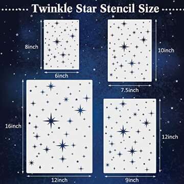 4 Pack Star Stencil 4 Sizes Star Shaped Painting Template Reusable Plastic Twinkle Starburst Paintin...