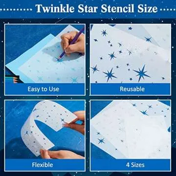 4 Pack Star Stencil 4 Sizes Star Shaped Painting Template Reusable Plastic Twinkle Starburst Painting Stencils for Wall Wood Canvas Fabric, Use for Flag Day Home Decor DIY Crafts(Stars)