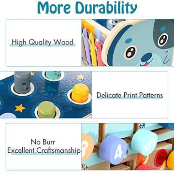 KIDWILL Wooden Hammering Pounding Toy for 12+ Months Kids, Montessori Toys for 1+ Year Old Babies, Early Development Toy with Pounding Bench, Xylophone, Number Sorting Maze, Gifts for Toddlers Age 1-2