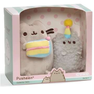 Gund Pusheen and Stormy Birthday Set Plush, Collectible Stuffed Animals for Ages 8 and Up, Gray, 6.5...