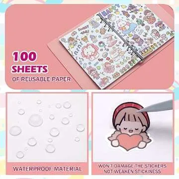 SUNEZLGO Reusable Sticker Album with 100 Sheets, Collecting Book with Pockets, A5