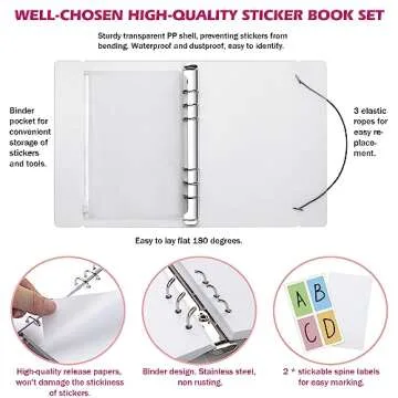 SUNEZLGO Reusable Sticker Album with 100 Sheets, Collecting Book with Pockets, A5