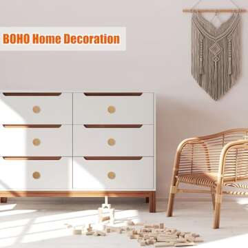 ANPHSIN Boho Rattan Cabinet Dresser Knobs- Durable Beech Wood Drawer Knobs, Decorative Handmade Wicker Woven Pulls Handles with 12 Screws for Home Furniture