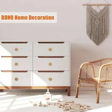 ANPHSIN Boho Rattan Cabinet Dresser Knobs- Durable Beech Wood Drawer Knobs, Decorative Handmade Wicker Woven Pulls Handles with 12 Screws for Home Furniture