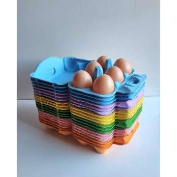 FRESH EGGS DAILY 18 Pack Colored Reusable Pulp Paper Cardboard 6-Cell Egg Cartons for Chicken Hen Eggs plus Carton Labels, Pencil and Egg Handling Tips