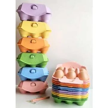 FRESH EGGS DAILY 18 Pack Colored Reusable Pulp Paper Cardboard 6-Cell Egg Cartons for Chicken Hen Eggs plus Carton Labels, Pencil and Egg Handling Tips