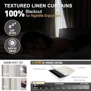 IVAPUPU Natural Thick Linen Blend Pinch Pleated Blackout Curtains for Bedroom - Black Out Curtains 8...