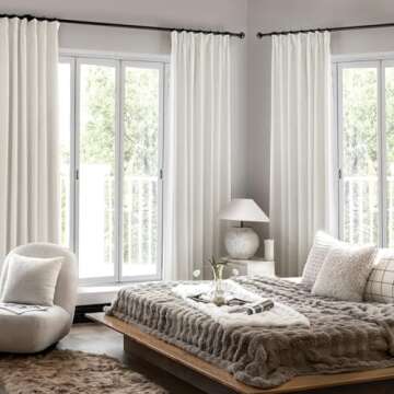 IVAPUPU Natural Thick Linen Blend Pinch Pleated Blackout Curtains for Bedroom - Black Out Curtains 84 Inch 2 Panels for Living Room Darkening Thermal Insulated Window Curtain Drapes with 16pc Hooks