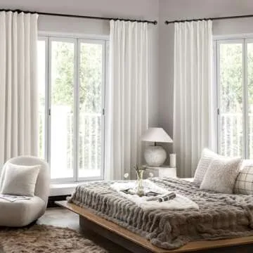 IVAPUPU Natural Thick Linen Blend Pinch Pleated Blackout Curtains for Bedroom - Black Out Curtains 84 Inch 2 Panels for Living Room Darkening Thermal Insulated Window Curtain Drapes with 16pc Hooks