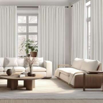 IVAPUPU Natural Thick Linen Blend Pinch Pleated Blackout Curtains for Bedroom - Black Out Curtains 84 Inch 2 Panels for Living Room Darkening Thermal Insulated Window Curtain Drapes with 16pc Hooks