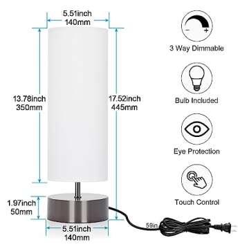 Touch Control Table Lamp for Bedroom and Living Room - Dimmable LED Accent Light