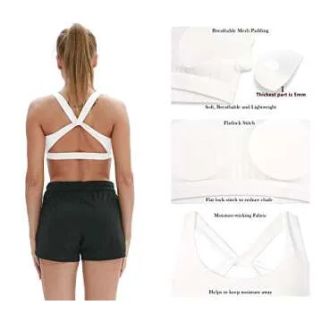icyzone Workout Sports Bras for Women - Women's Running Yoga Bra, Activewear Top, Athletic Fitness Clothes (Off White, S)