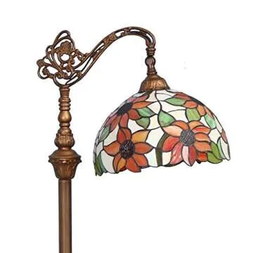 Bieye L10515 Orange Sunflower Tiffany Style Stained Glass Reading Floor Lamp with 12 inch Wide Shade, Light Direction is Adjustable, 65 inch Tall
