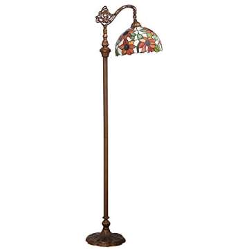 Bieye L10515 Orange Sunflower Tiffany Style Stained Glass Reading Floor Lamp with 12 inch Wide Shade, Light Direction is Adjustable, 65 inch Tall