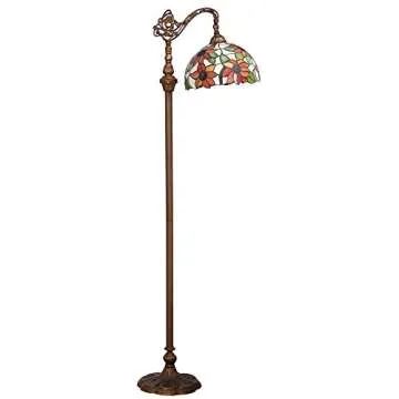 Bieye L10515 Orange Sunflower Tiffany Style Stained Glass Reading Floor Lamp with 12 inch Wide Shade, Light Direction is Adjustable, 65 inch Tall