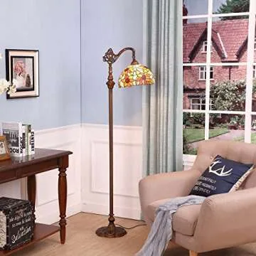 Bieye L10515 Orange Sunflower Tiffany Style Stained Glass Reading Floor Lamp with 12 inch Wide Shade, Light Direction is Adjustable, 65 inch Tall