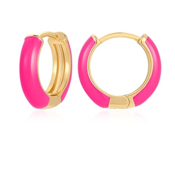 Lourny Small Hoop Earrings for Women, 18K Gold Plated Hypoallergenic Cute Enamel Huggie Earring Gift...