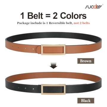 SUOSDEY Women Reversible Leather Belts for Jeans Pants Dresses Ladies Fashion Belts with Gold Buckle, 0.9" Width