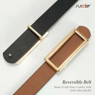 SUOSDEY Women Reversible Leather Belts for Jeans Pants Dresses Ladies Fashion Belts with Gold Buckle, 0.9" Width