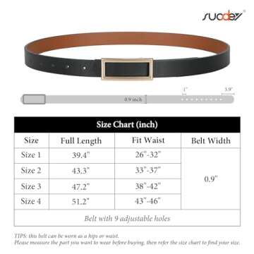 SUOSDEY Women Reversible Leather Belts for Jeans Pants Dresses Ladies Fashion Belts with Gold Buckle, 0.9" Width