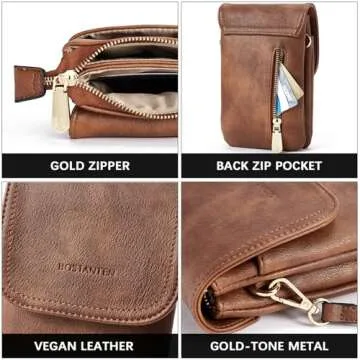 BOSTANTEN Vegan Leather Small Crossbody Bags for Women Designer Cell Phone Bag Wallet Purses Adjustable Strap Retro Brown